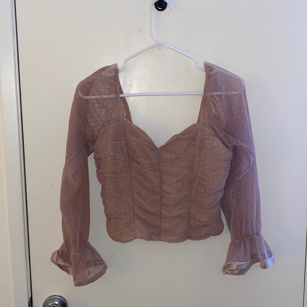 Windsor sheer sleeve corset top in nude. Size M.